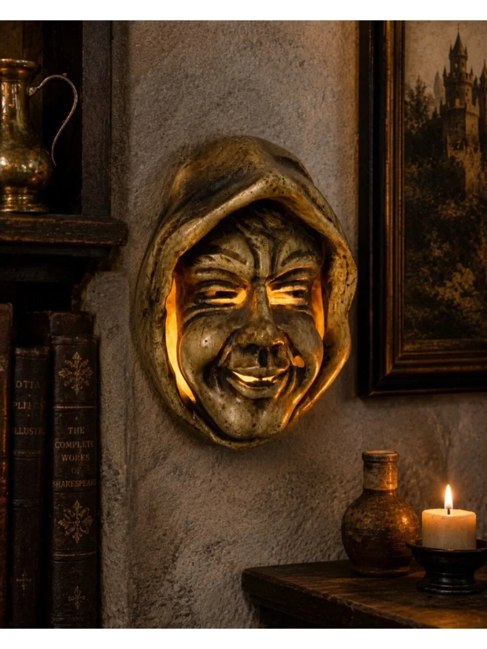 Vintage Hooded Monk Character Wall Hanging Tealight Holder Folk Art Decor